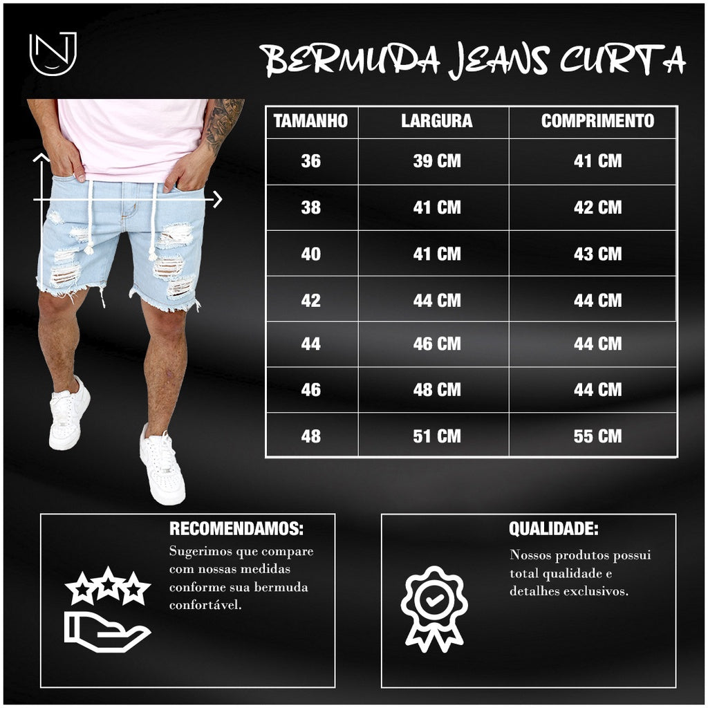 BERMUDA JEANS MASCULINA RASGADA CURTA