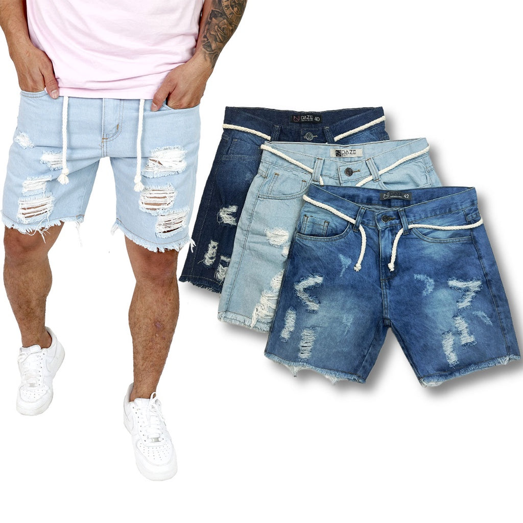 BERMUDA JEANS MASCULINA CURTA RASGADA